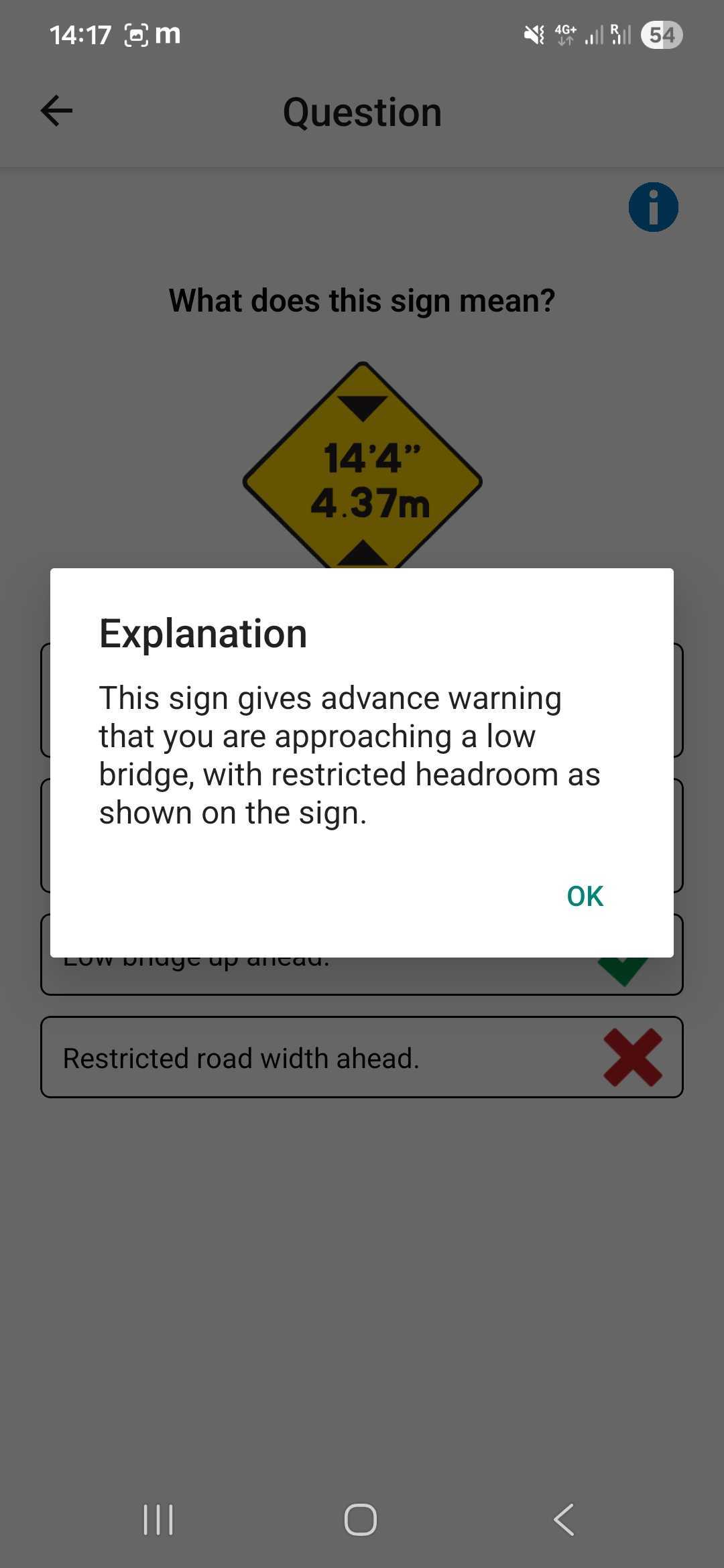 Explanation of an Irish road sign in Russian within the app